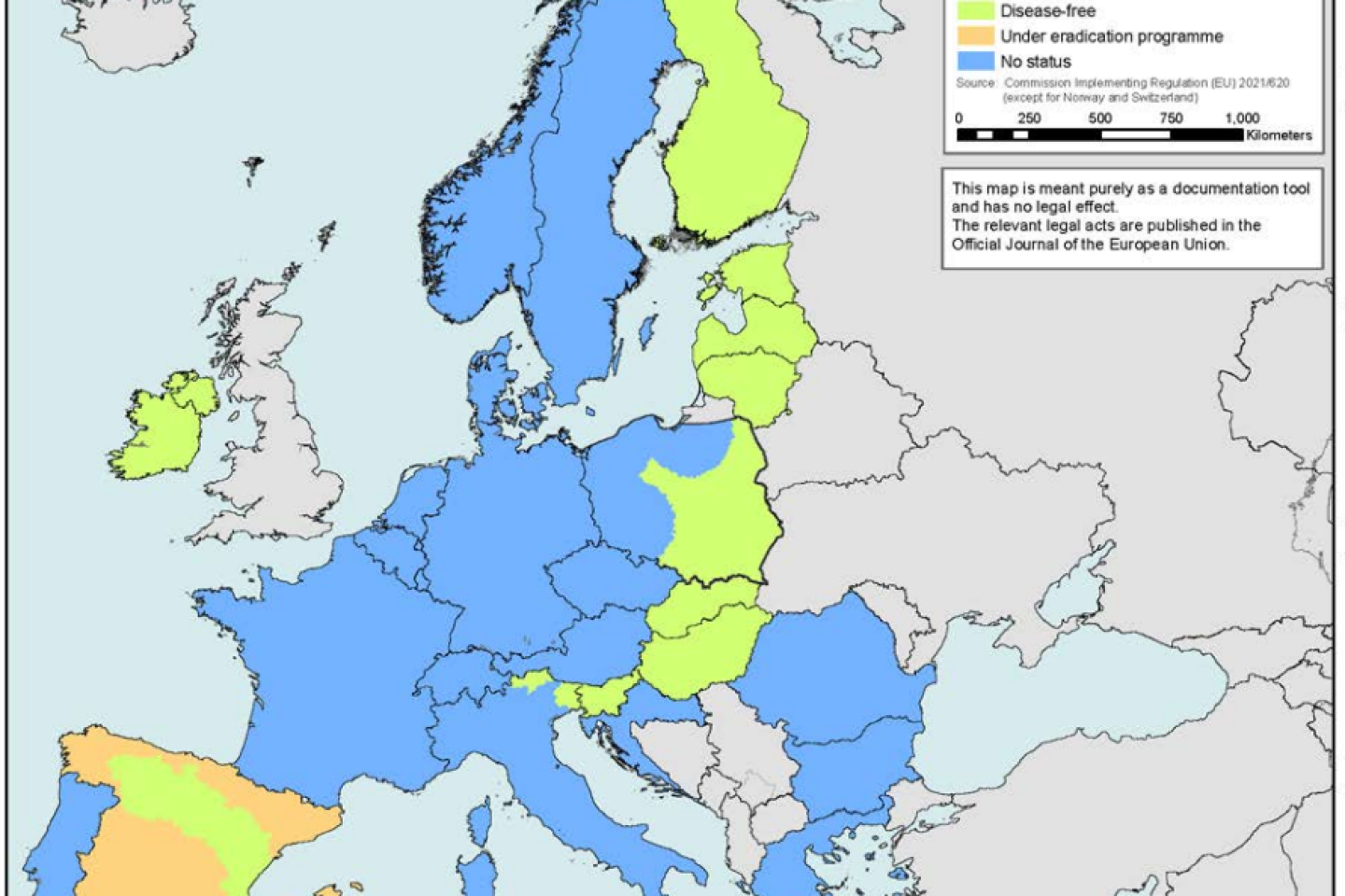 Bluetongue - Map with the Member States and zones with their disease status