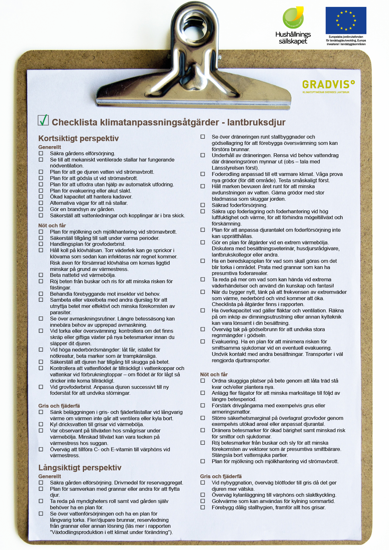 Checklista över klimatanpassningsåtgärder i djurhållning