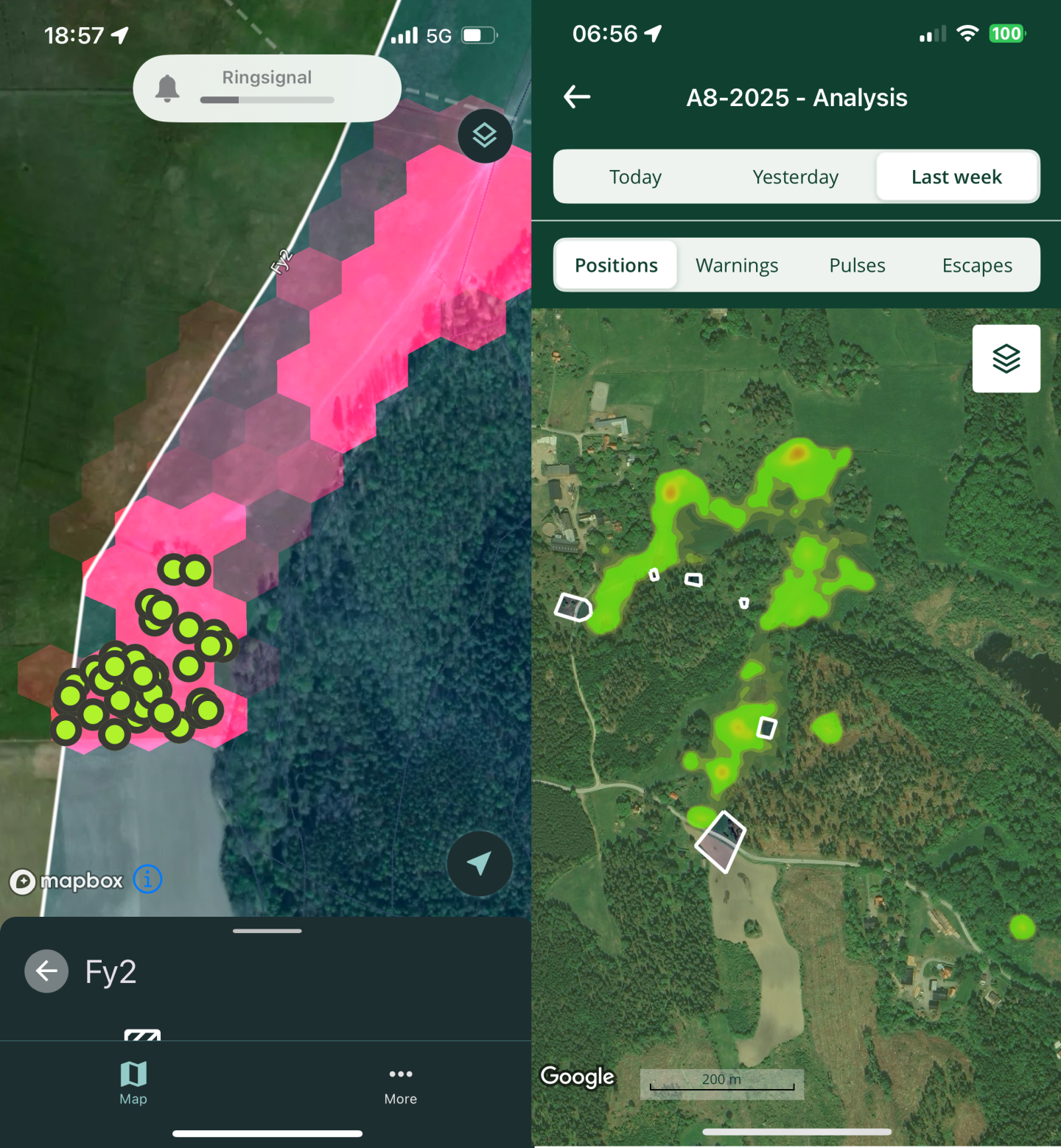 Exempel på vyer i apparna från tillverkarna Monil respektive Nofence