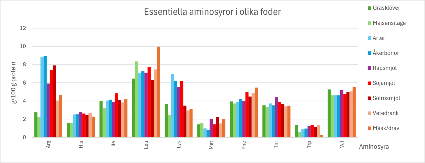 Graf över essentiella aminosyror i vanliga fodermedel
