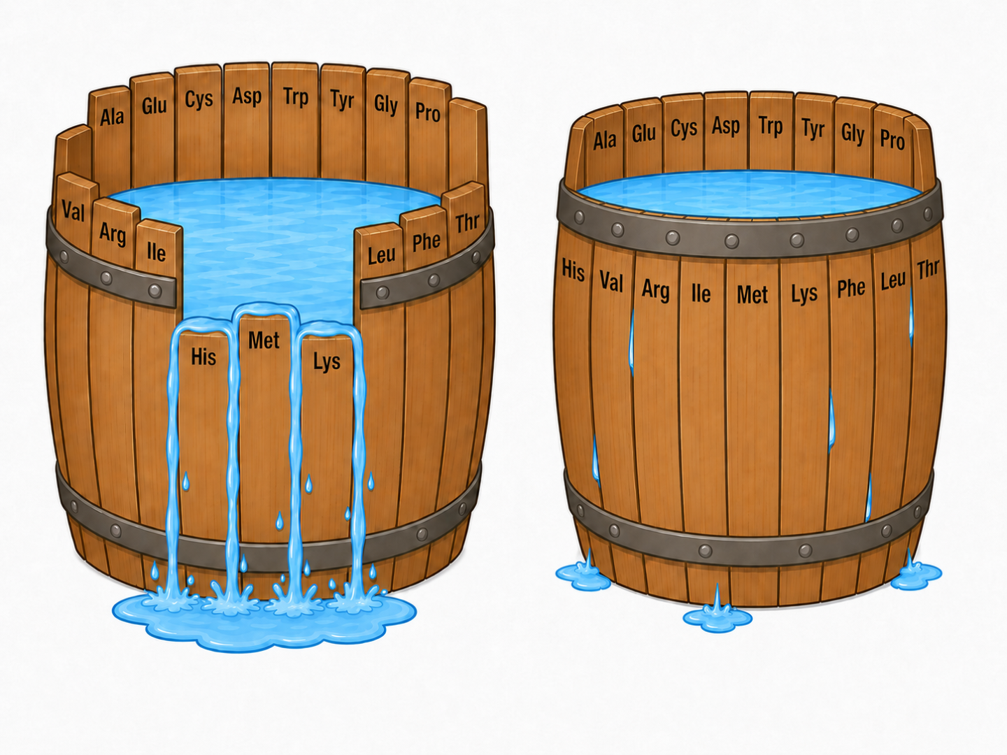 Illustration över att brist på aminosyror