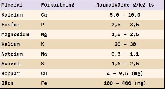 Mineralinnehåll i ensilage.