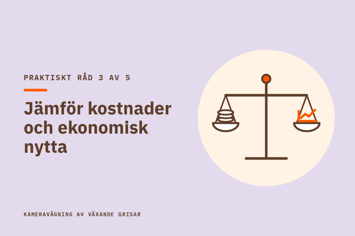 Praktiskt råd 3 av 5: Jämför kostnader och ekonomisk nytta. Illustration av en balansvåg med mynt i ena vågskålen och en stigande kurva i den andra.