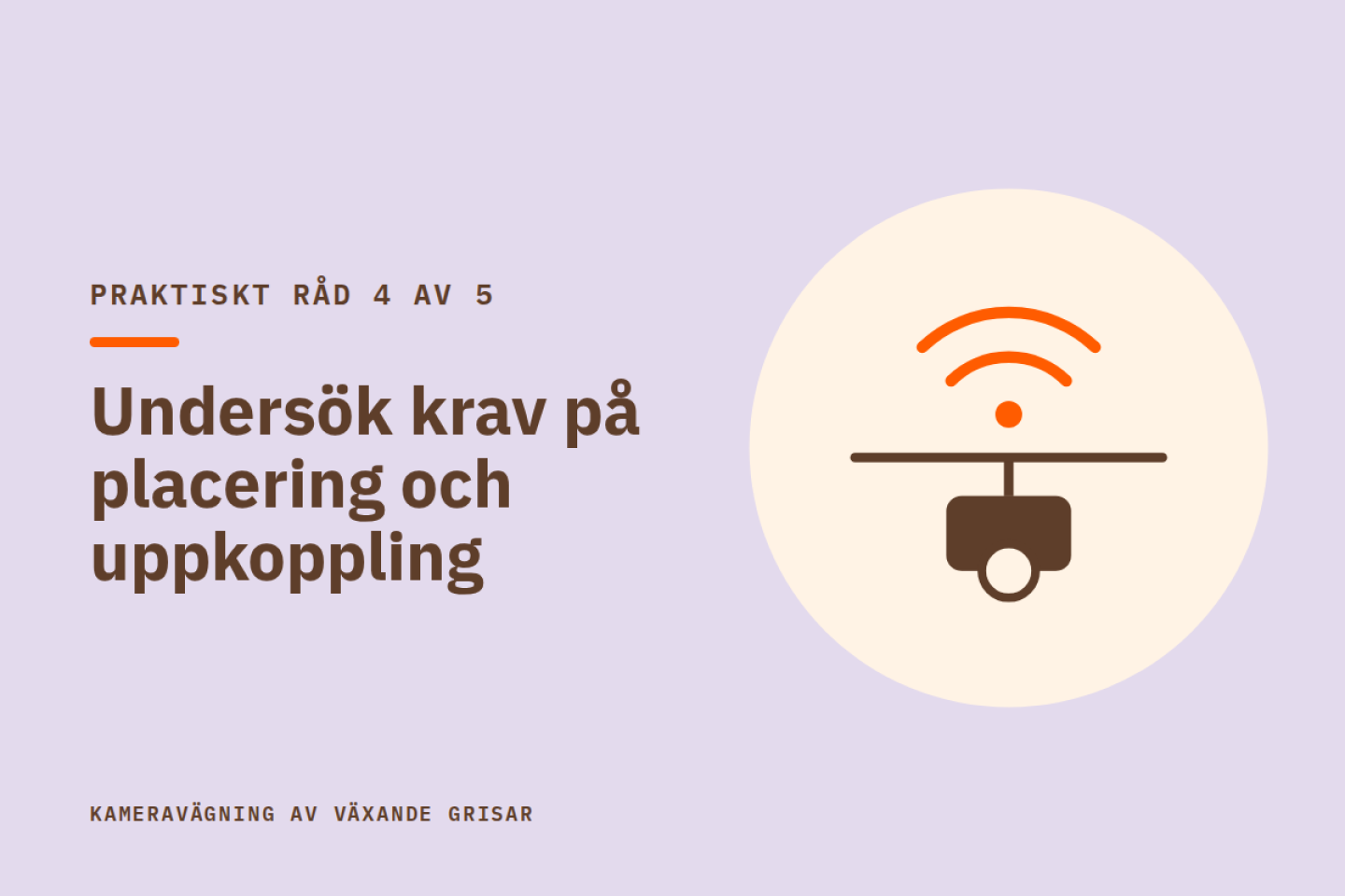 Praktiskt råd 4 av 5: Undersök krav på placering och uppkoppling. Illustration av en kamera i taket med en wifi-symbol ovanför.