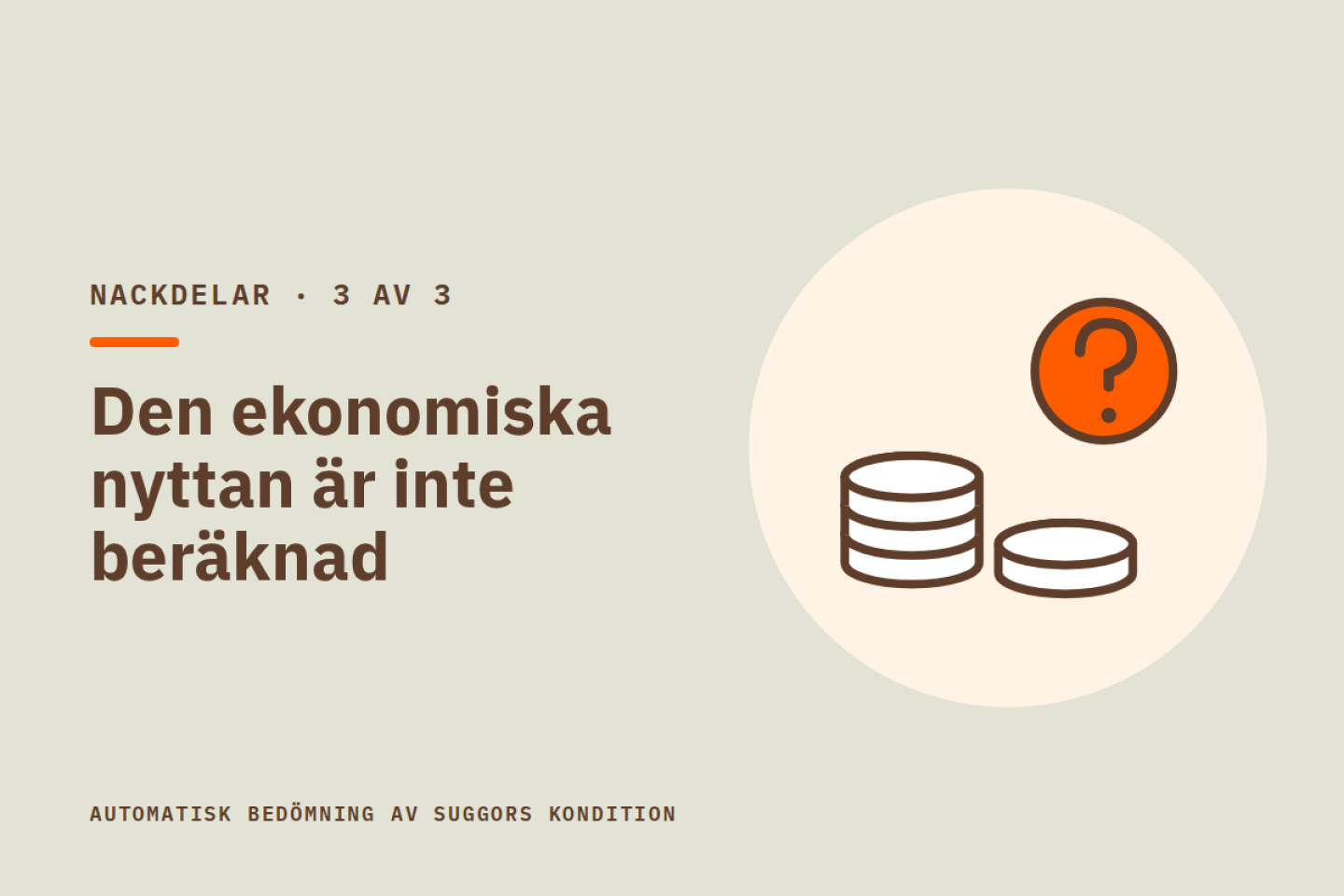 Den ekonomiska nyttan är inte beräknad. Illustration av mynthögar och ett frågetecken.